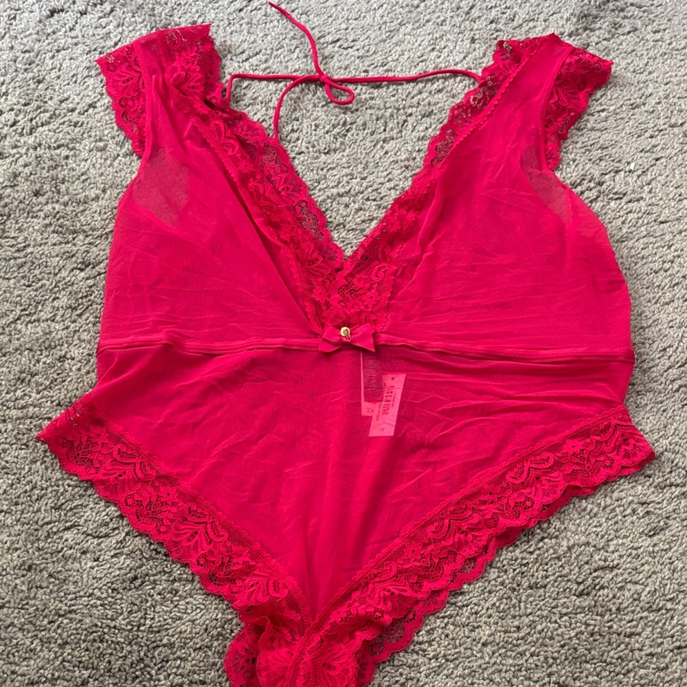 Elegant Hot Pink Lace Bodysuit